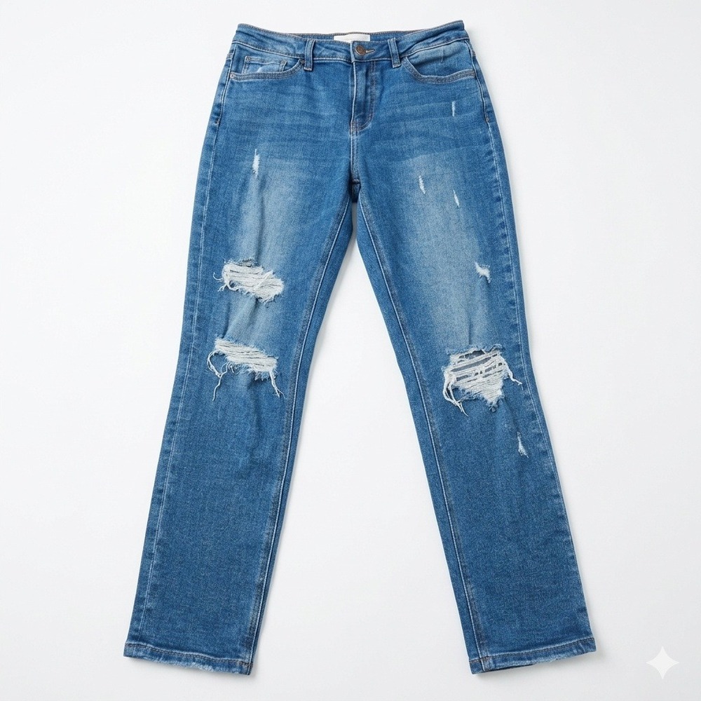 VERVET by Flying Monkey Distressed Straight Leg Jeans Womens Size 27 Medium Wash